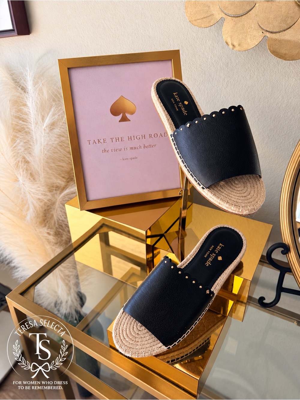 NWOT Kate Spade Gabriela Black Espadrille Slide Sandals Size 9